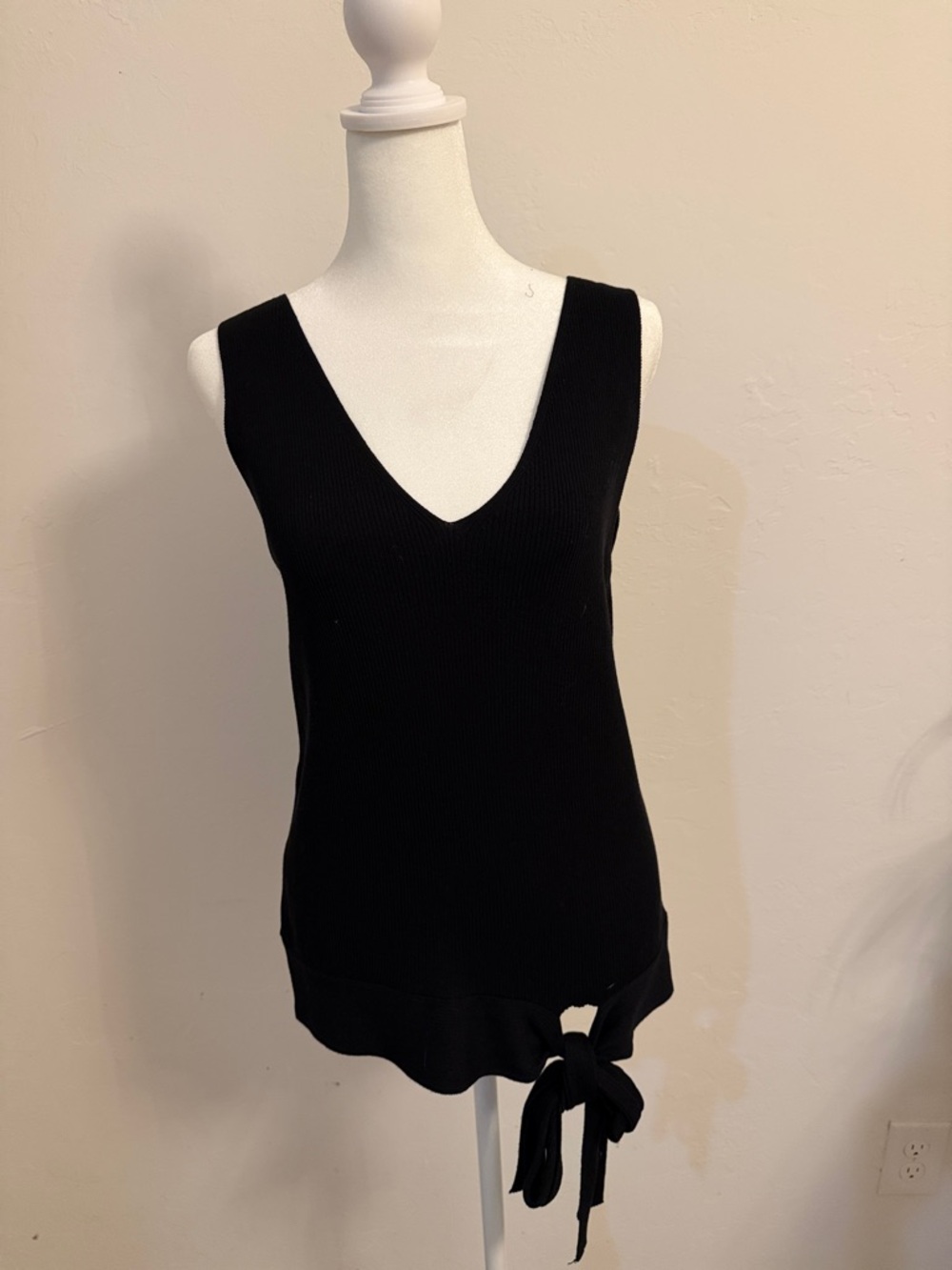 Molly Bracken Black Ribbed V-Neck Tank with Side Bow